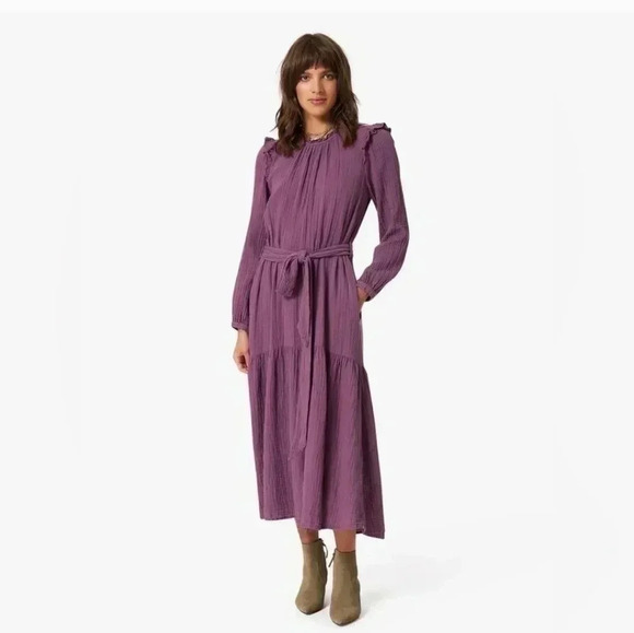 XIRENA Charcoal Gray Cotton Iconic Chelsea Gauze Mia Tiered Hem Dress(M) - Picture 2 of 11